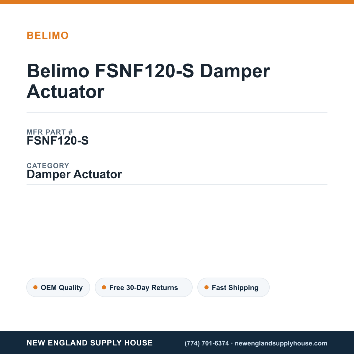 Belimo FSNF120-S Damper Actuator — New England Supply House spec card [NESH-SPEC-CARD-V2]