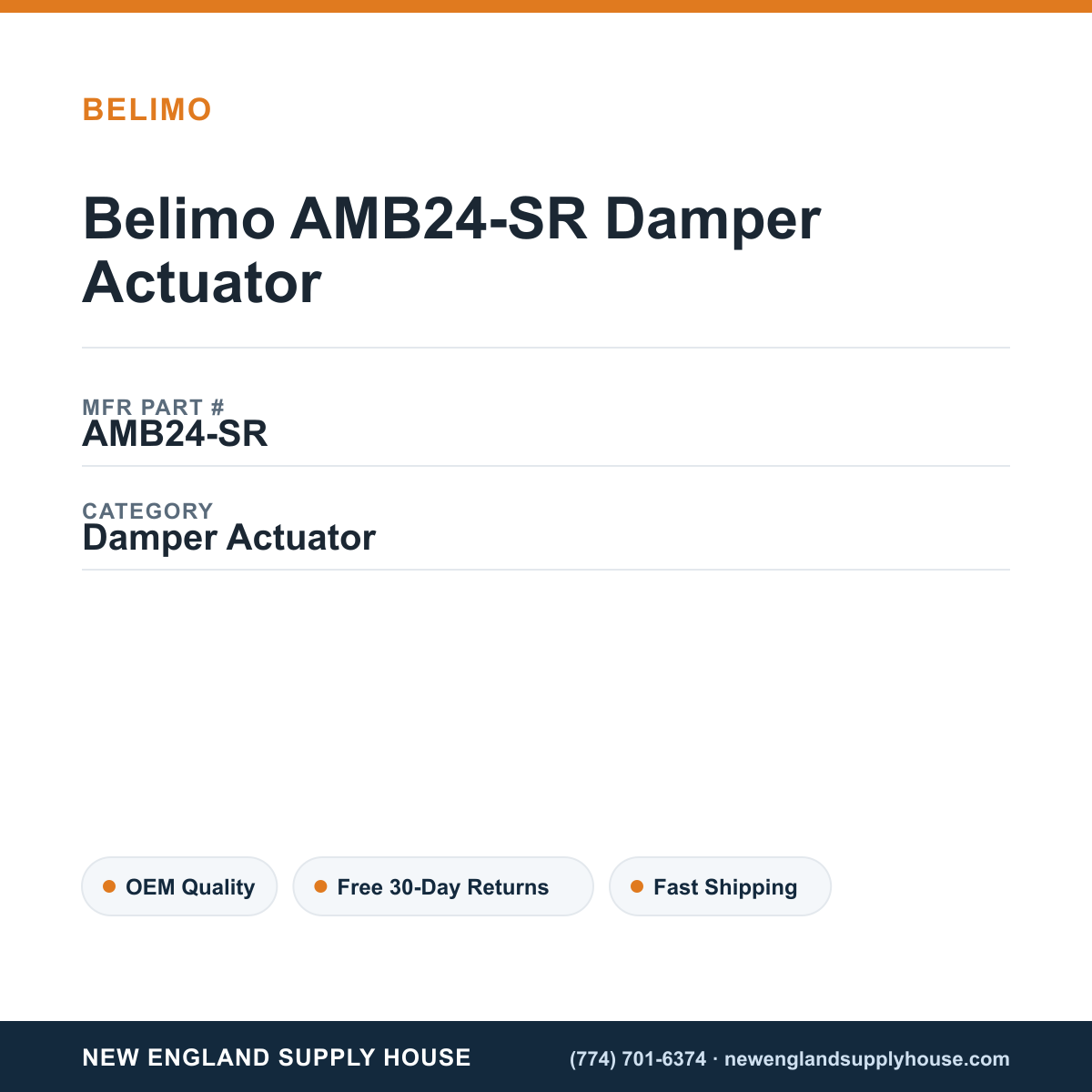 Belimo AMB24-SR Damper Actuator — New England Supply House spec card [NESH-SPEC-CARD-V2]