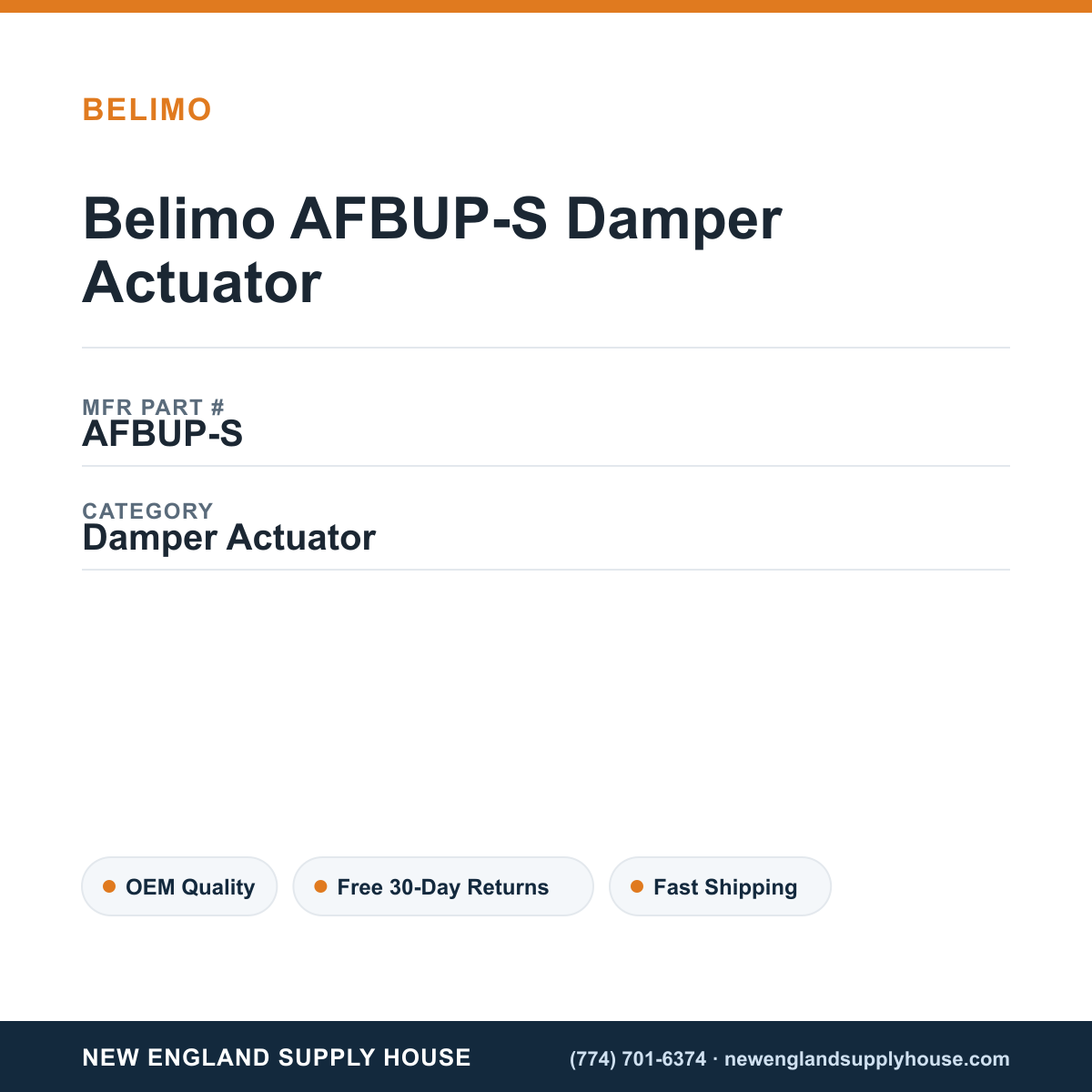 Belimo AFBUP-S Damper Actuator — New England Supply House spec card [NESH-SPEC-CARD-V2]