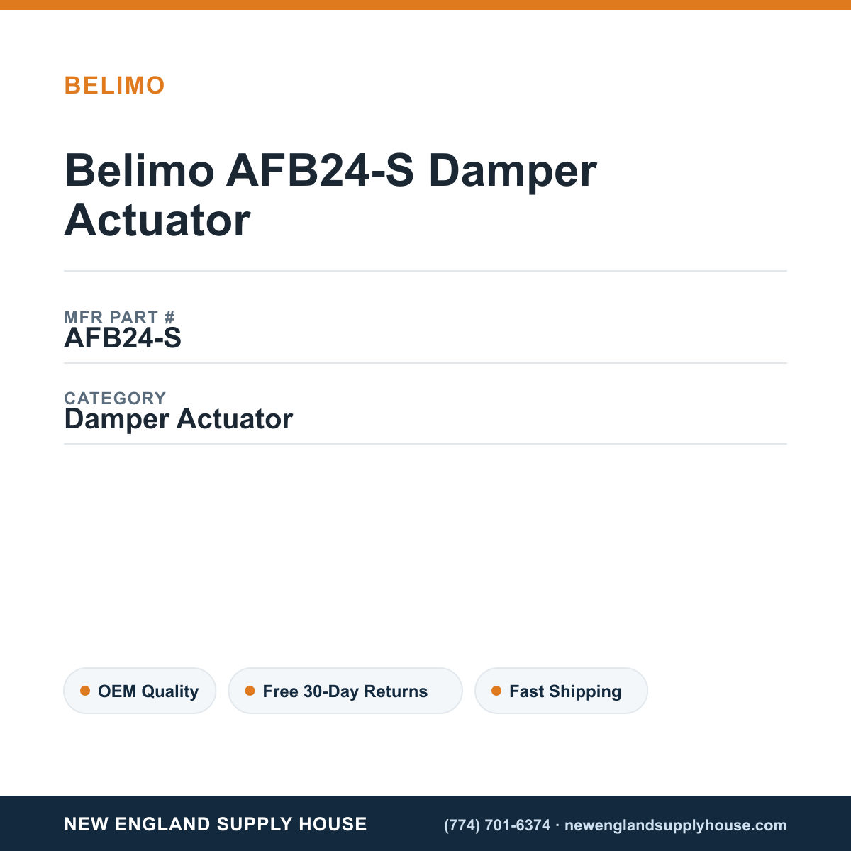Belimo AFB24-S Damper Actuator — New England Supply House spec card [NESH-SPEC-CARD-V2]