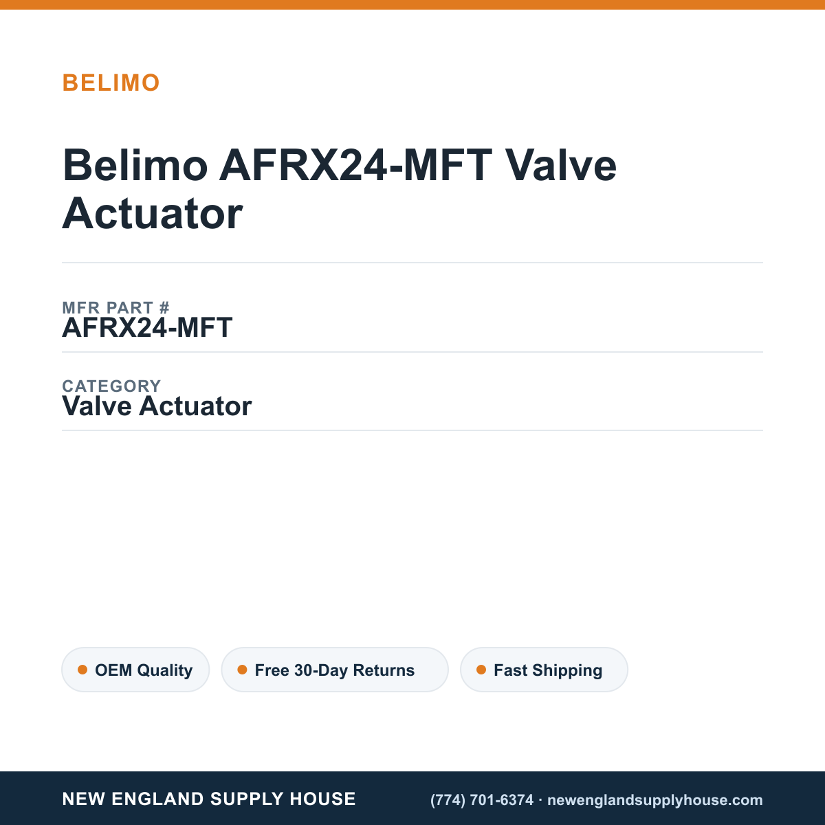 Belimo AFRX24-MFT Valve Actuator — New England Supply House spec card [NESH-SPEC-CARD-V2]