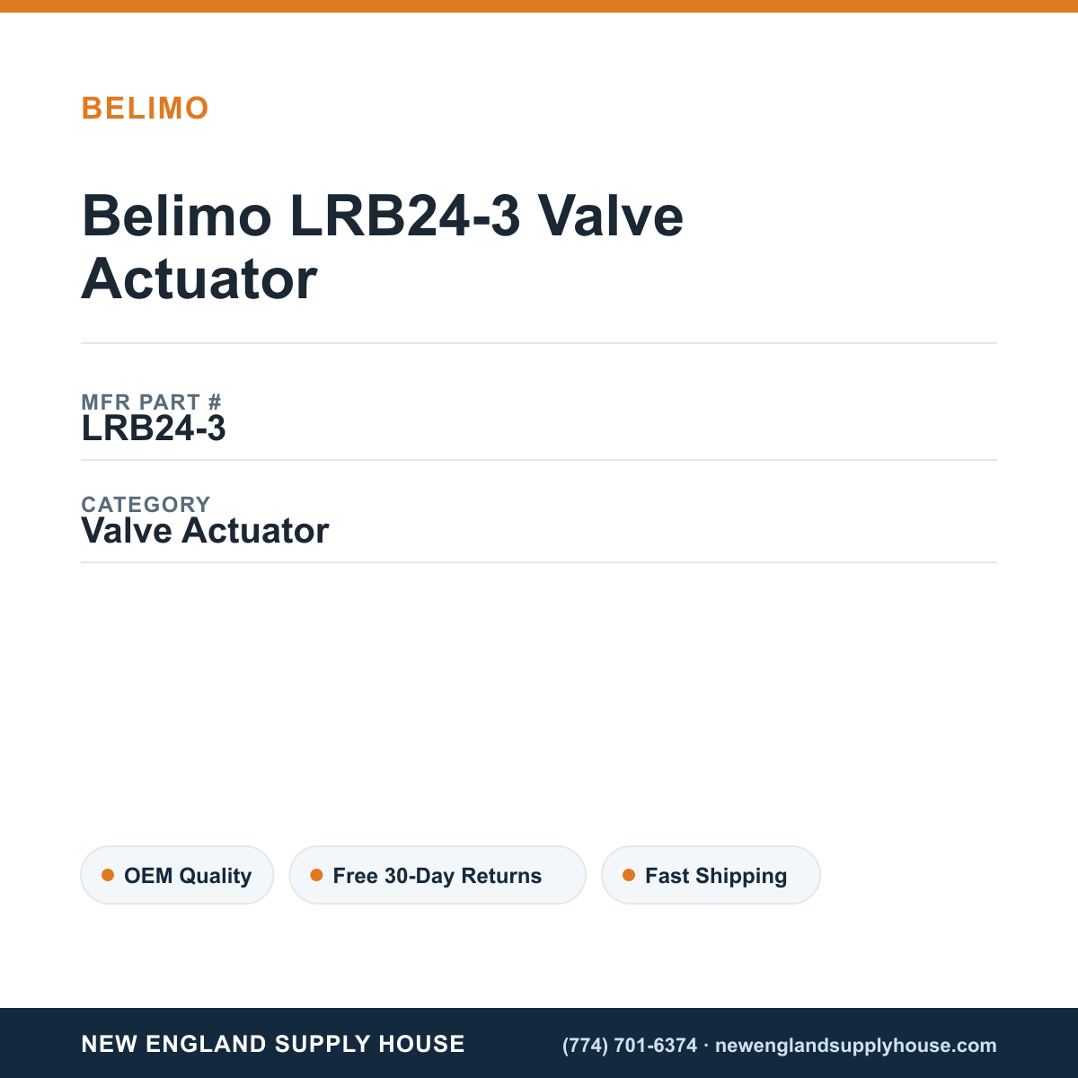 Belimo LRB24-3 Valve Actuator — New England Supply House spec card [NESH-SPEC-CARD-V2]