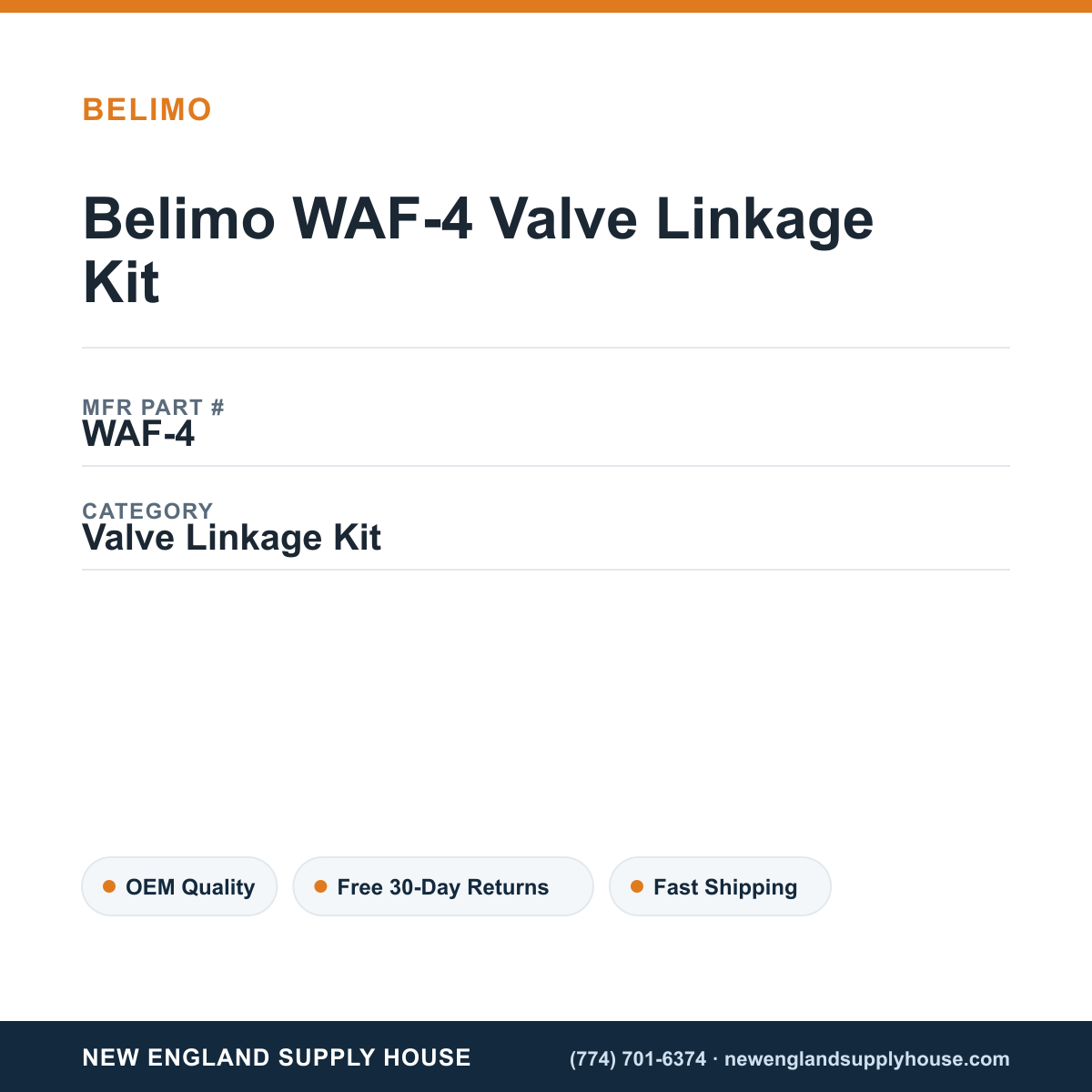 Belimo WAF-4 Valve Linkage Kit — New England Supply House spec card [NESH-SPEC-CARD-V2]