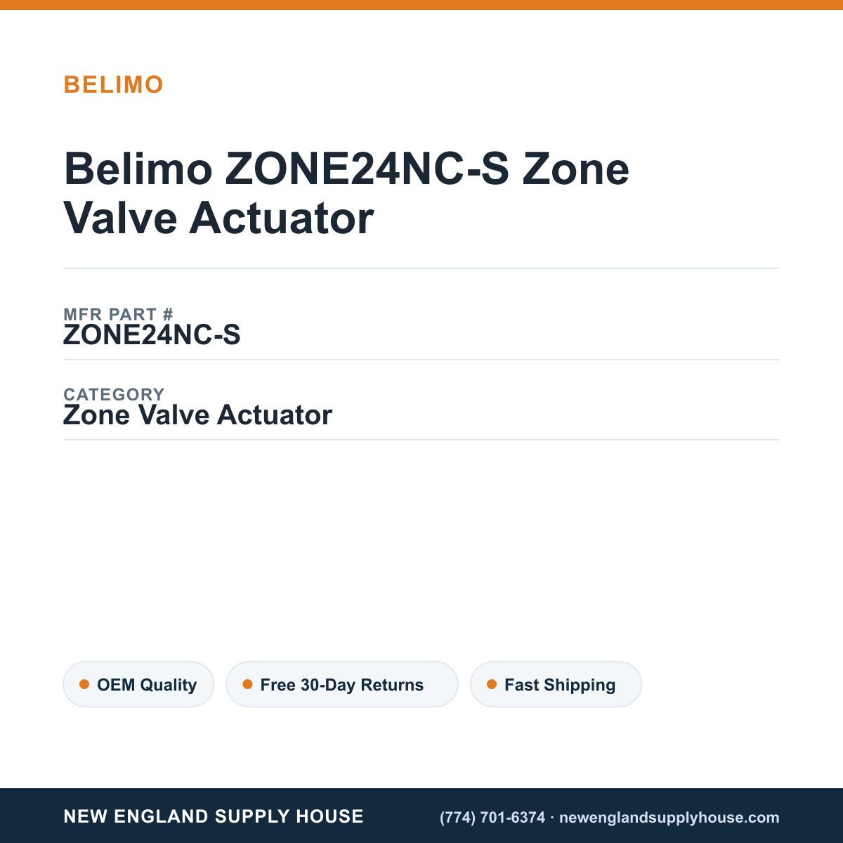 Belimo ZONE24NC-S Zone Valve Actuator — New England Supply House spec card [NESH-SPEC-CARD-V2]