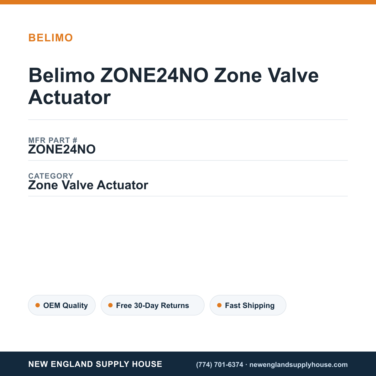 Belimo ZONE24NO Zone Valve Actuator — New England Supply House spec card [NESH-SPEC-CARD-V2]