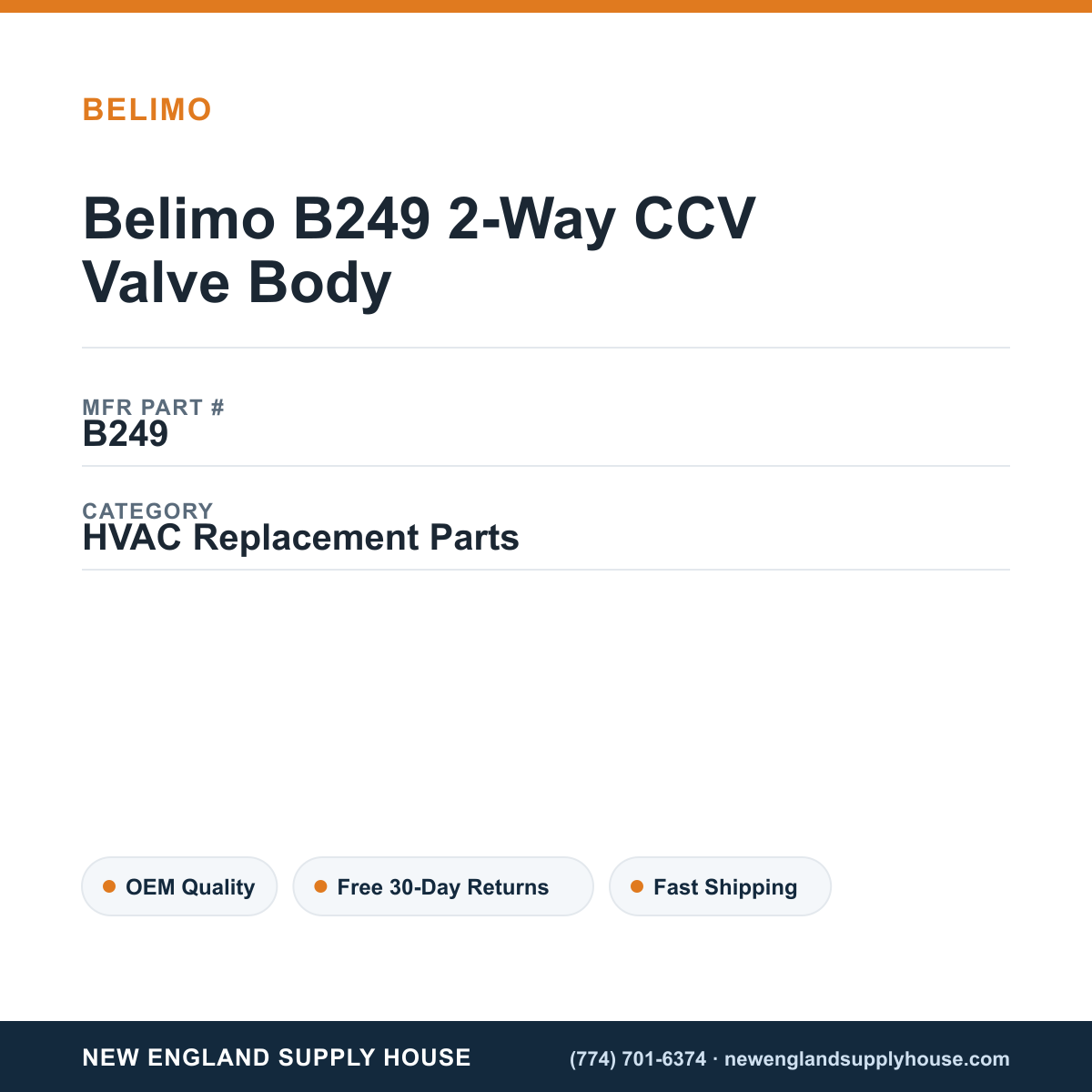 Belimo B249 2-Way CCV Valve Body — New England Supply House spec card [NESH-SPEC-CARD-V2]