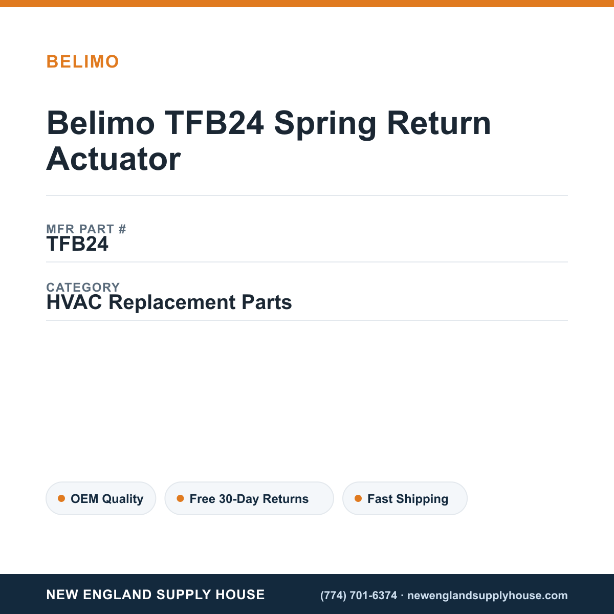 Belimo TFB24 Spring Return Actuator — New England Supply House spec card [NESH-SPEC-CARD-V2]