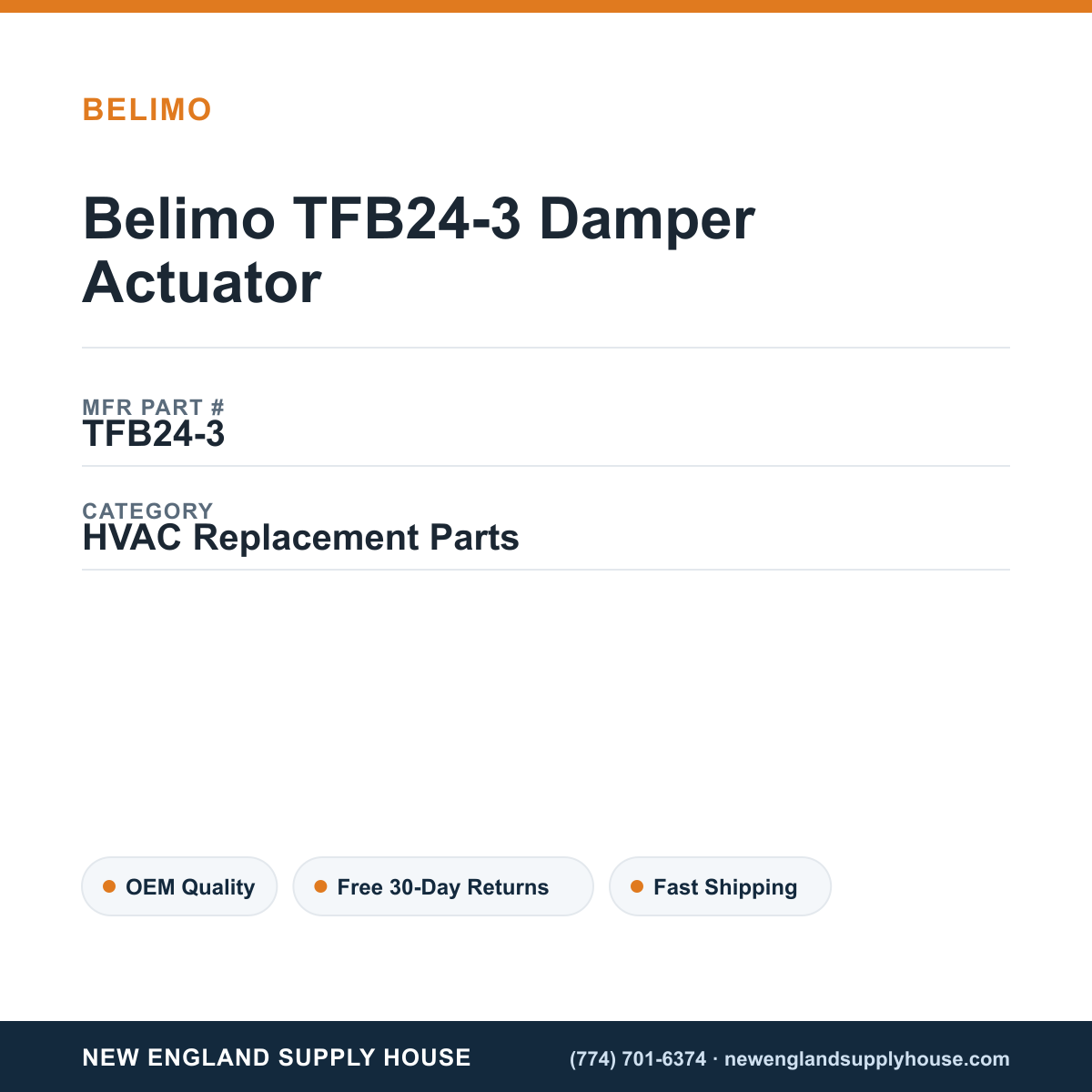 Belimo TFB24-3 Damper Actuator — New England Supply House spec card [NESH-SPEC-CARD-V2]