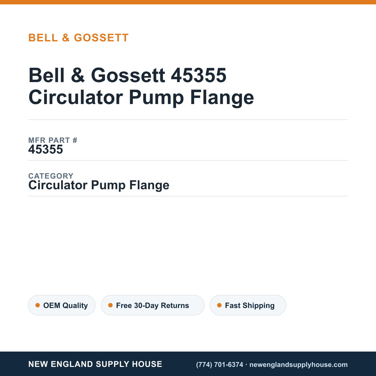 Bell & Gossett 45355 Circulator Pump Flange — New England Supply House spec card [NESH-SPEC-CARD-V2]