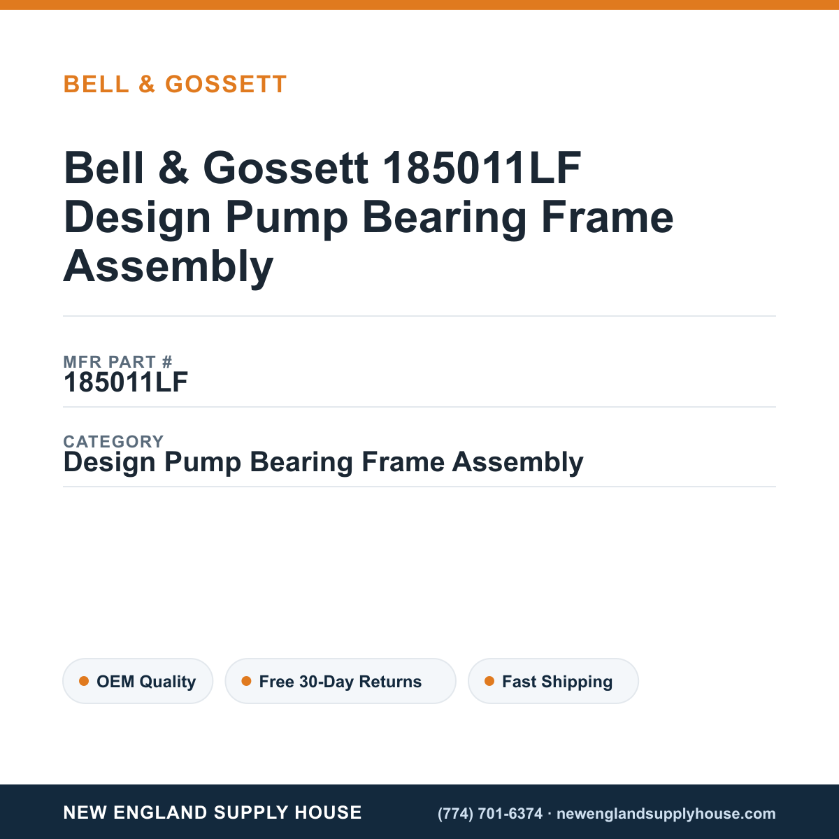 Bell & Gossett 185011LF Design Pump Bearing Frame Assembly — New England Supply House spec card [NESH-SPEC-CARD-V2]