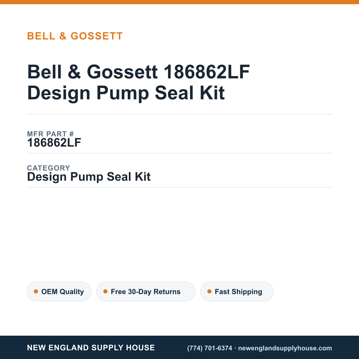 Bell & Gossett 186862LF Design Pump Seal Kit — New England Supply House spec card [NESH-SPEC-CARD-V2]