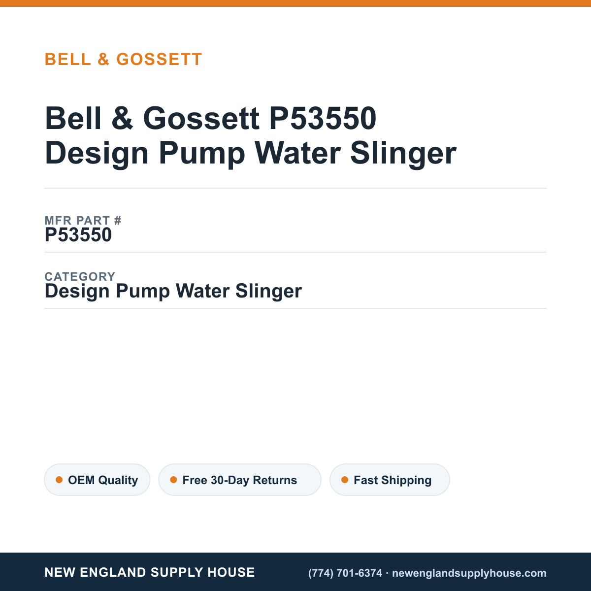 Bell & Gossett P53550 Design Pump Water Slinger — New England Supply House spec card [NESH-SPEC-CARD-V2]