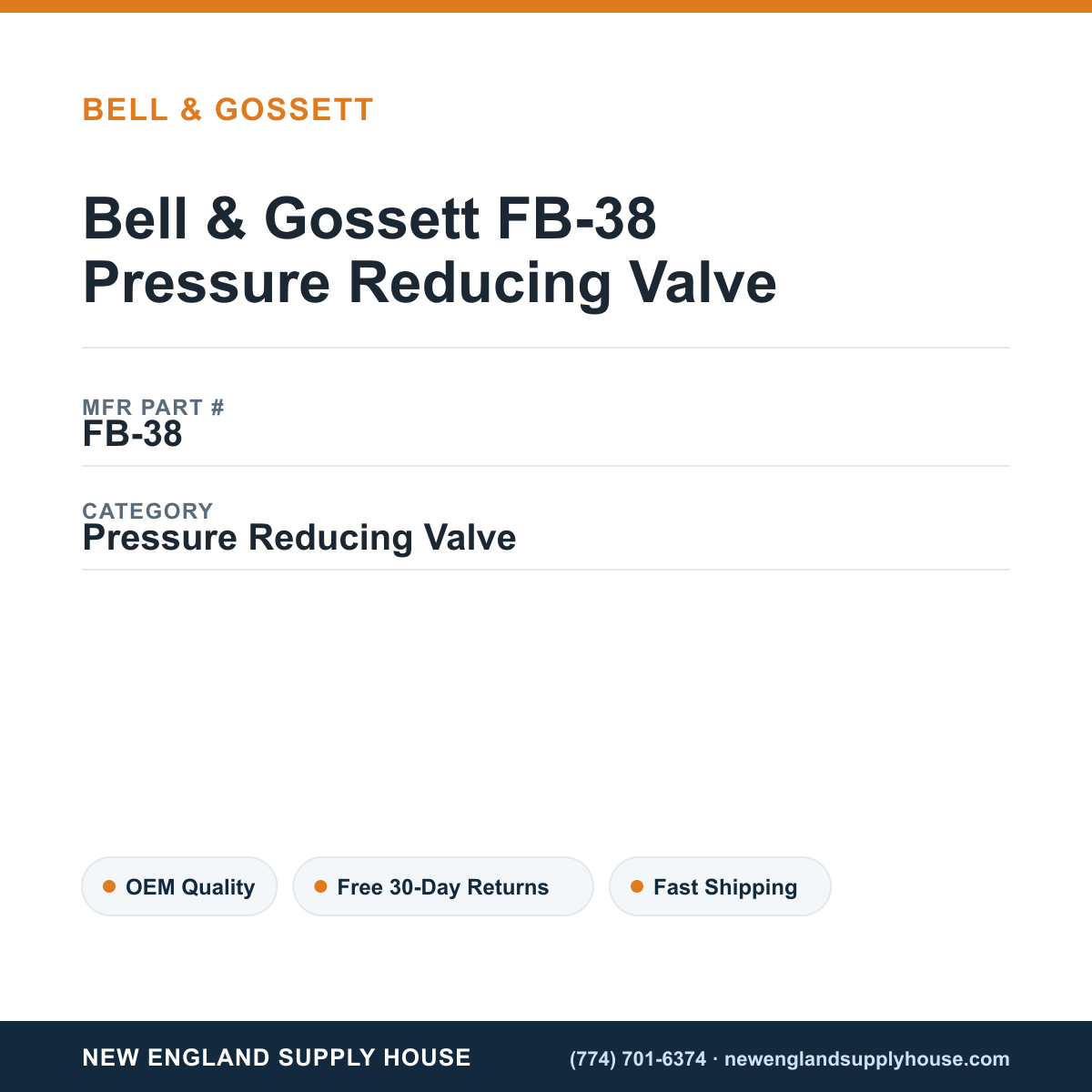 Bell & Gossett FB-38 Pressure Reducing Valve — New England Supply House spec card [NESH-SPEC-CARD-V2]