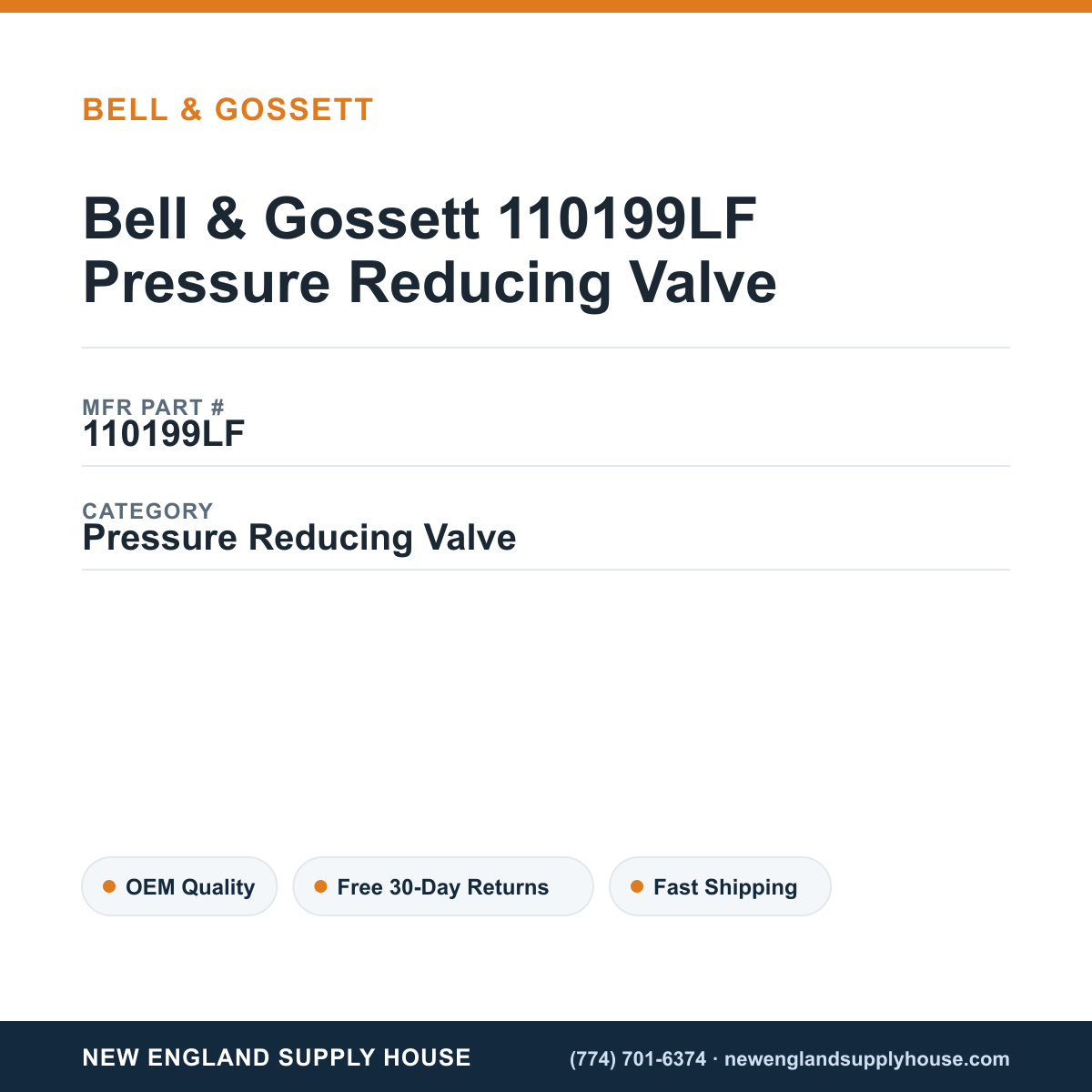 Bell & Gossett 110199LF Pressure Reducing Valve — New England Supply House spec card [NESH-SPEC-CARD-V2]