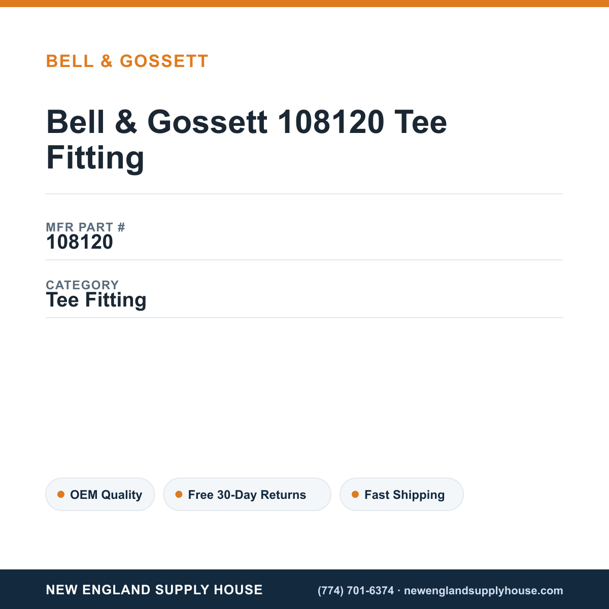 Bell & Gossett 108120 Tee Fitting — New England Supply House spec card [NESH-SPEC-CARD-V2]