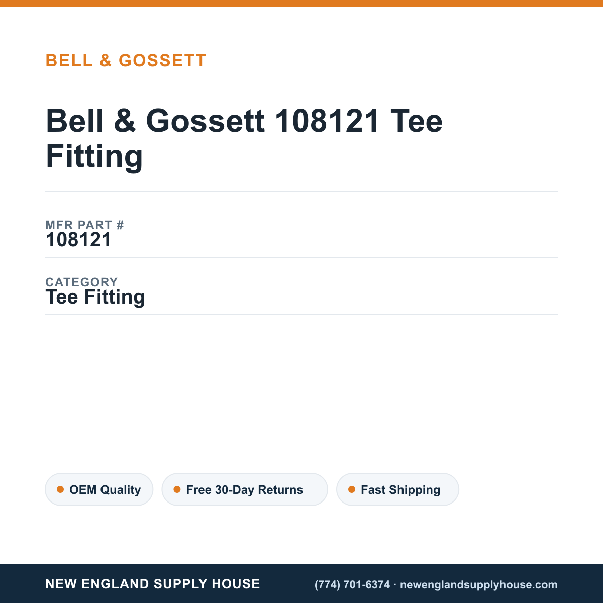 Bell & Gossett 108121 Tee Fitting — New England Supply House spec card [NESH-SPEC-CARD-V2]