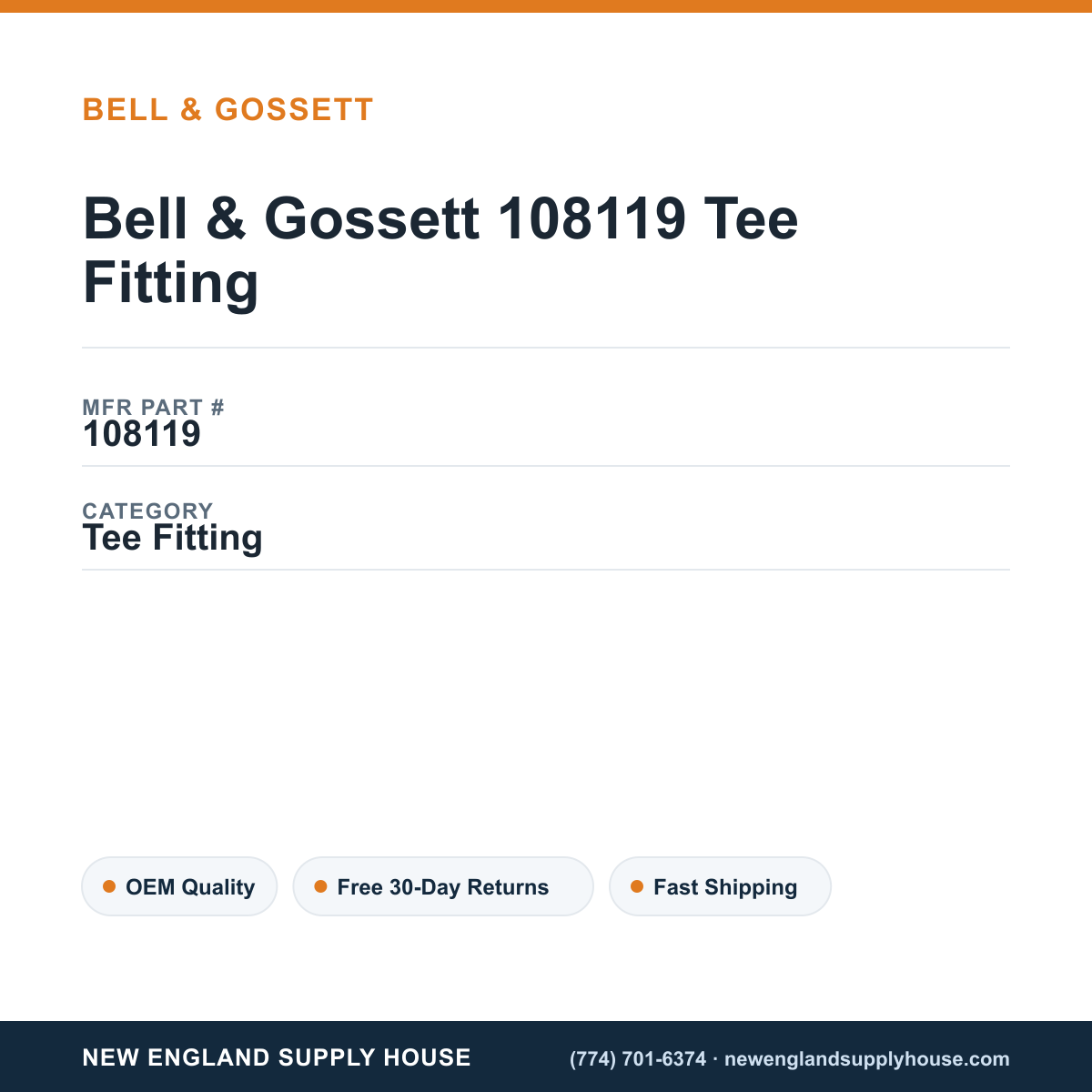 Bell & Gossett 108119 Tee Fitting — New England Supply House spec card [NESH-SPEC-CARD-V2]