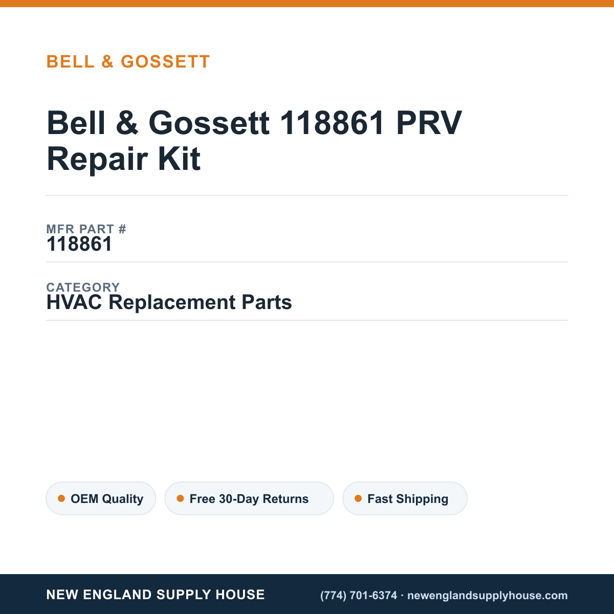 Bell & Gossett 118861 PRV Repair Kit — New England Supply House spec card [NESH-SPEC-CARD-V2]
