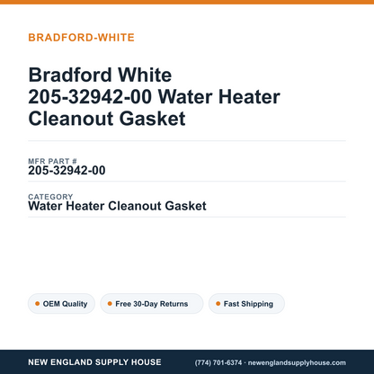 Bradford White 205-32942-00 Water Heater Cleanout Gasket — New England Supply House spec card [NESH-SPEC-CARD-V2]