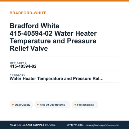 Bradford White 415-40594-02 Water Heater Temperature and Pressure Relief Valve — New England Supply House spec card [NESH-SPEC-CARD-V2]