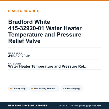 Bradford White 415-32920-01 Water Heater Temperature and Pressure Relief Valve — New England Supply House spec card [NESH-SPEC-CARD-V2]
