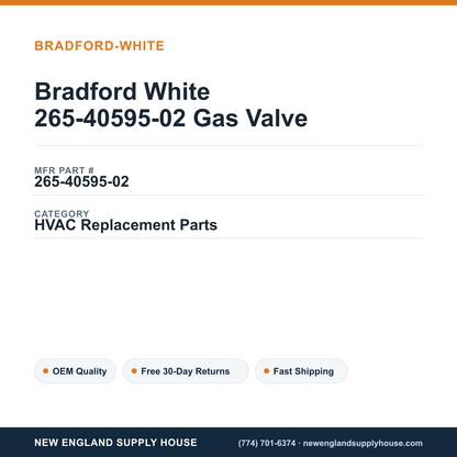 Bradford White 265-40595-02 Gas Valve — New England Supply House spec card [NESH-SPEC-CARD-V2]