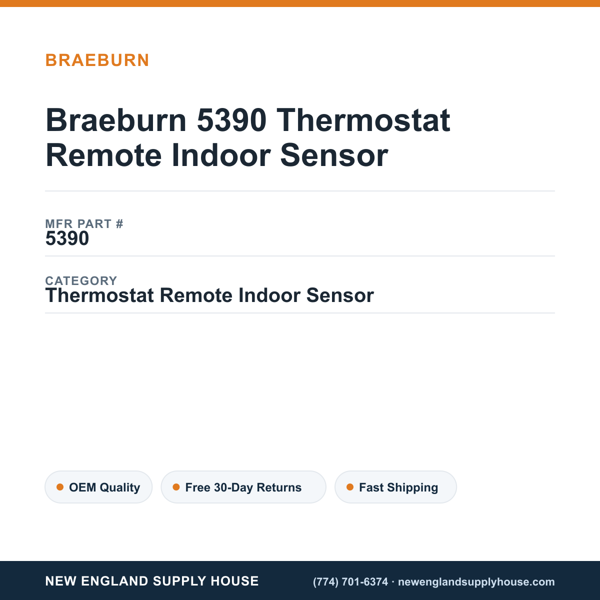 Braeburn 5390 Thermostat Remote Indoor Sensor — New England Supply House spec card [NESH-SPEC-CARD-V2]