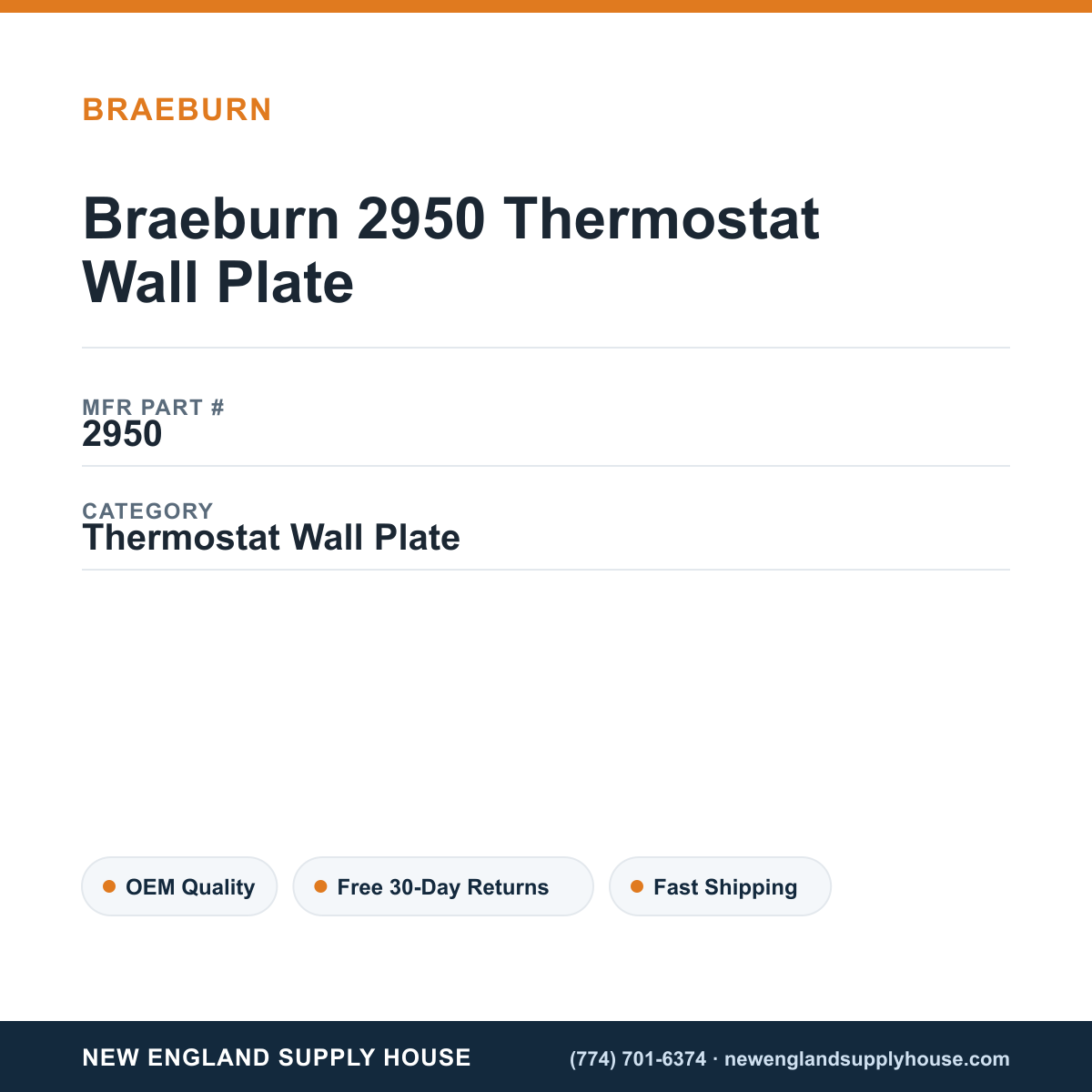 Braeburn 2950 Thermostat Wall Plate — New England Supply House spec card [NESH-SPEC-CARD-V2]