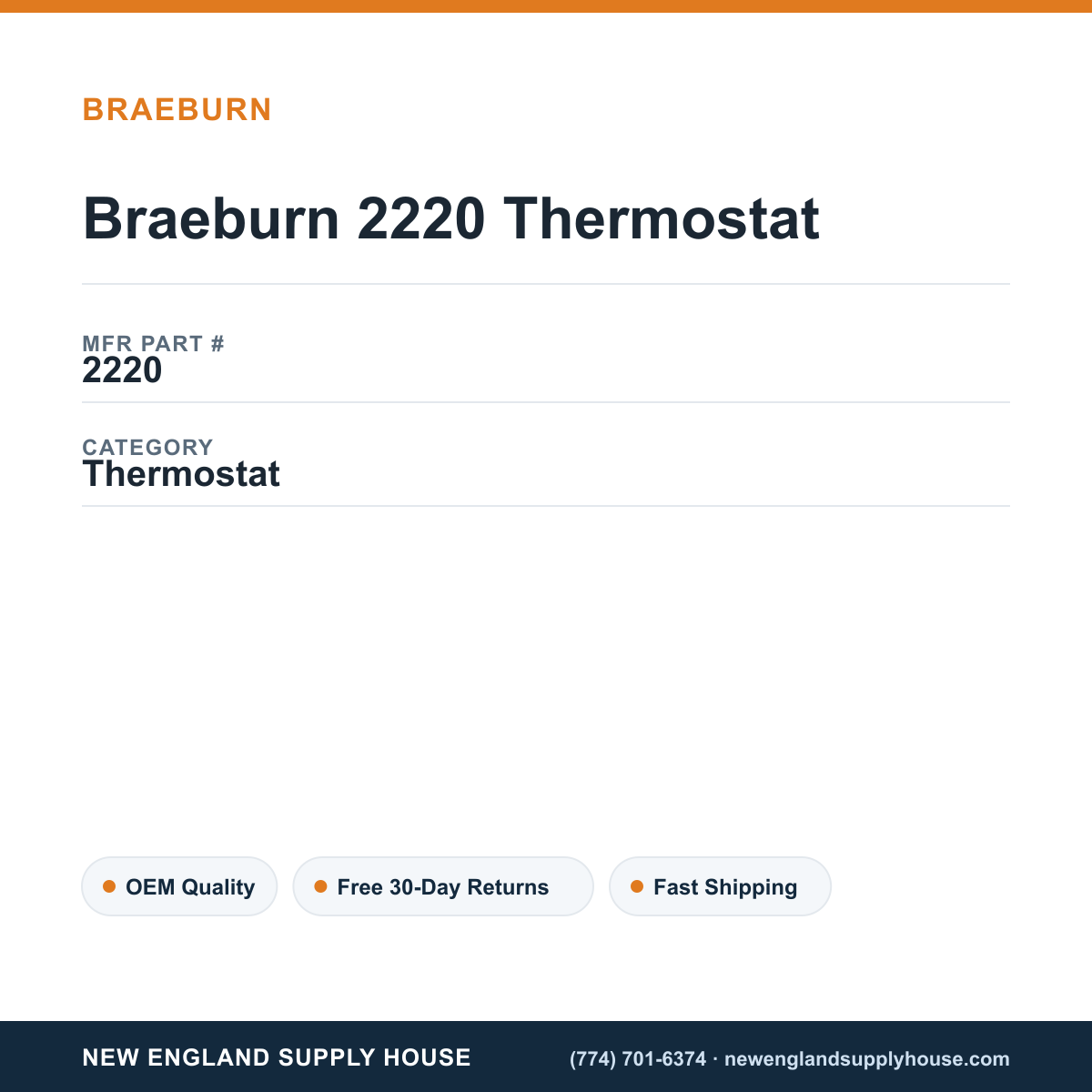 Braeburn 2220 Thermostat — New England Supply House spec card [NESH-SPEC-CARD-V2]