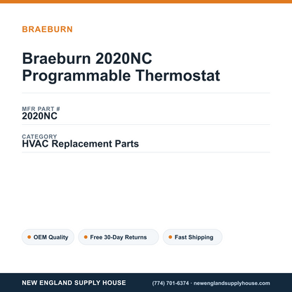 Braeburn 2020NC Programmable Thermostat — New England Supply House spec card [NESH-SPEC-CARD-V2]