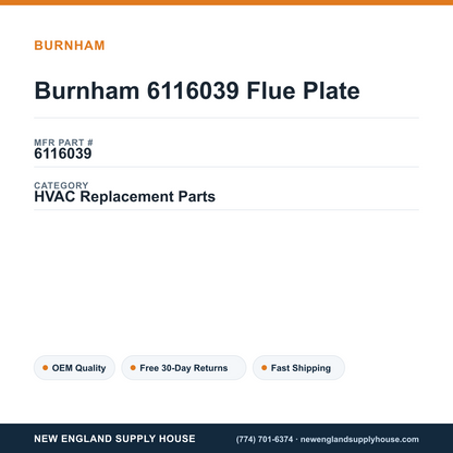Burnham 6116039 Flue Plate — New England Supply House spec card [NESH-SPEC-CARD-V2]