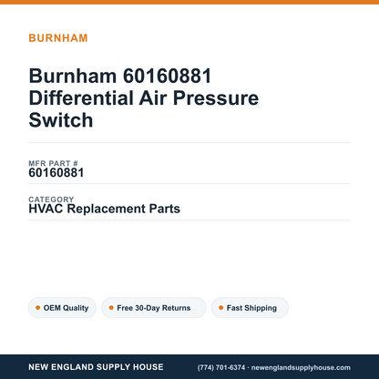 Burnham 60160881 Differential Air Pressure Switch — New England Supply House spec card [NESH-SPEC-CARD-V2]
