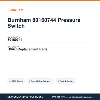 Burnham 80160744 Pressure Switch — New England Supply House spec card [NESH-SPEC-CARD-V2]