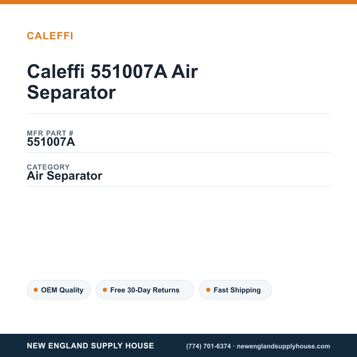 Caleffi 551007A Air Separator — New England Supply House spec card [NESH-SPEC-CARD-V2]