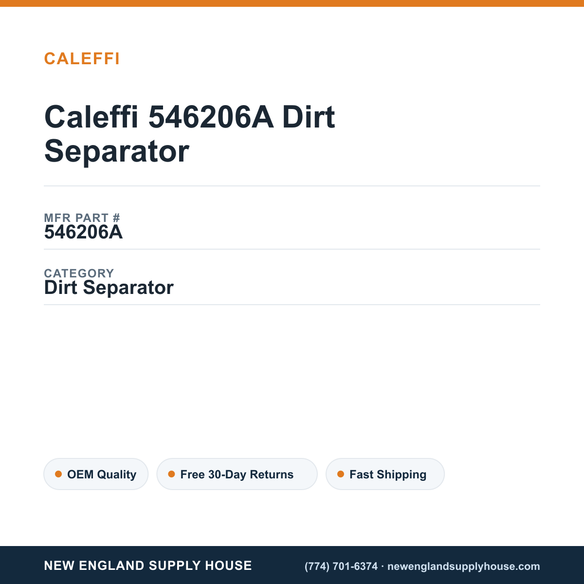 Caleffi 546206A Dirt Separator — New England Supply House spec card [NESH-SPEC-CARD-V2]