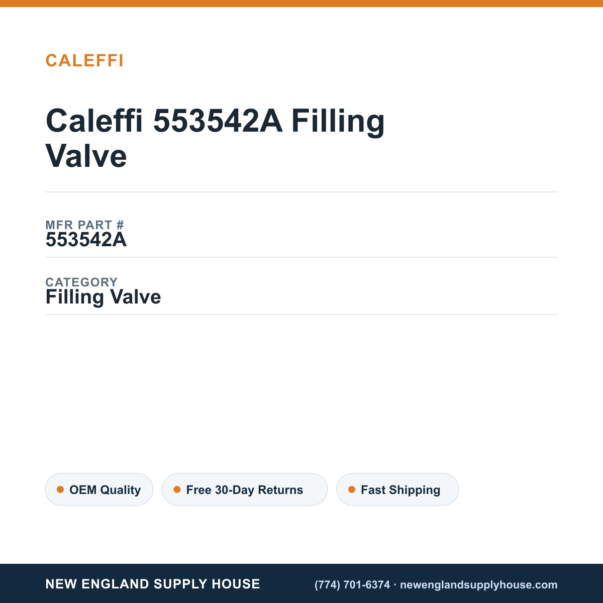 Caleffi 553542A Filling Valve — New England Supply House spec card [NESH-SPEC-CARD-V2]