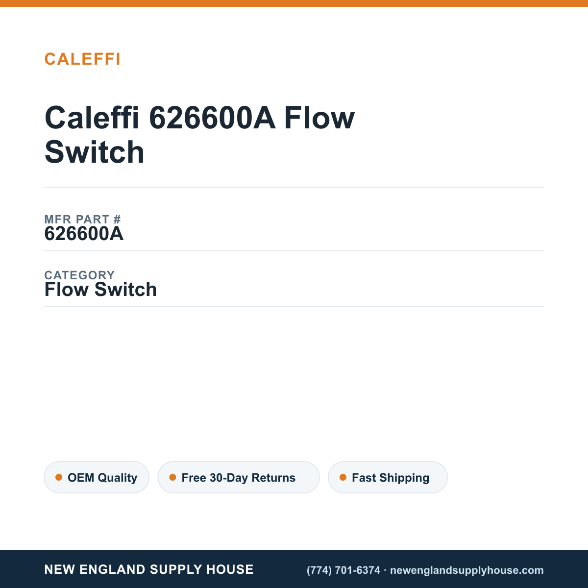 Caleffi 626600A Flow Switch — New England Supply House spec card [NESH-SPEC-CARD-V2]
