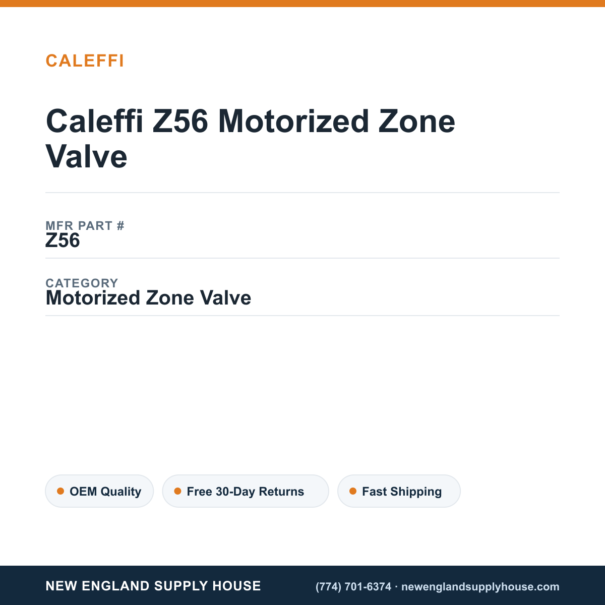 Caleffi Z56 Motorized Zone Valve — New England Supply House spec card [NESH-SPEC-CARD-V2]