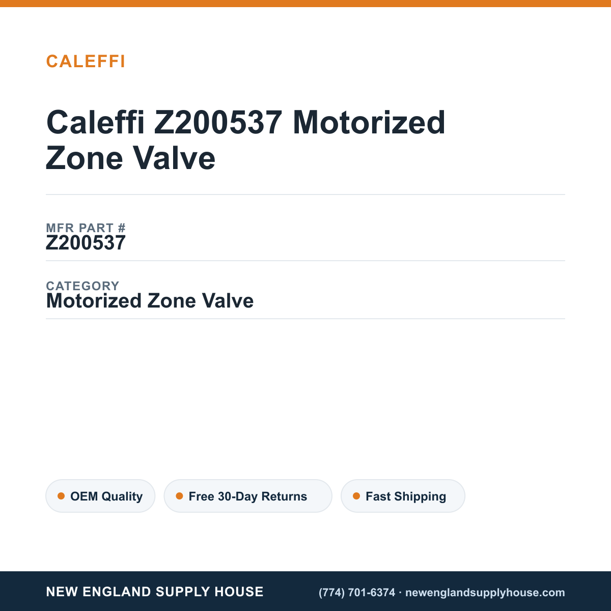 Caleffi Z200537 Motorized Zone Valve — New England Supply House spec card [NESH-SPEC-CARD-V2]
