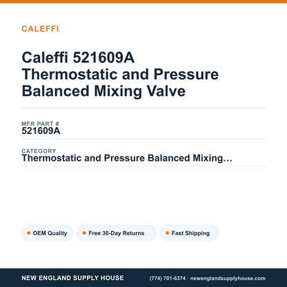 Caleffi 521609A Thermostatic and Pressure Balanced Mixing Valve — New England Supply House spec card [NESH-SPEC-CARD-V2]