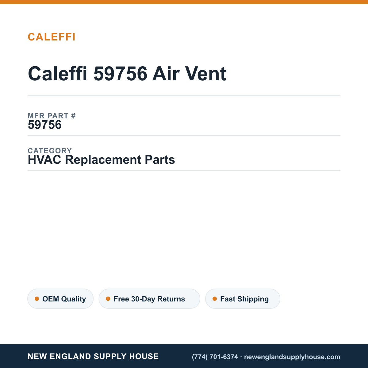 Caleffi 59756 Air Vent — New England Supply House spec card [NESH-SPEC-CARD-V2]