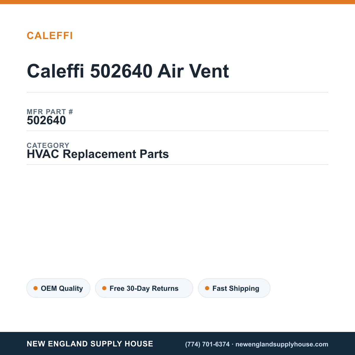 Caleffi 502640 Air Vent — New England Supply House spec card [NESH-SPEC-CARD-V2]