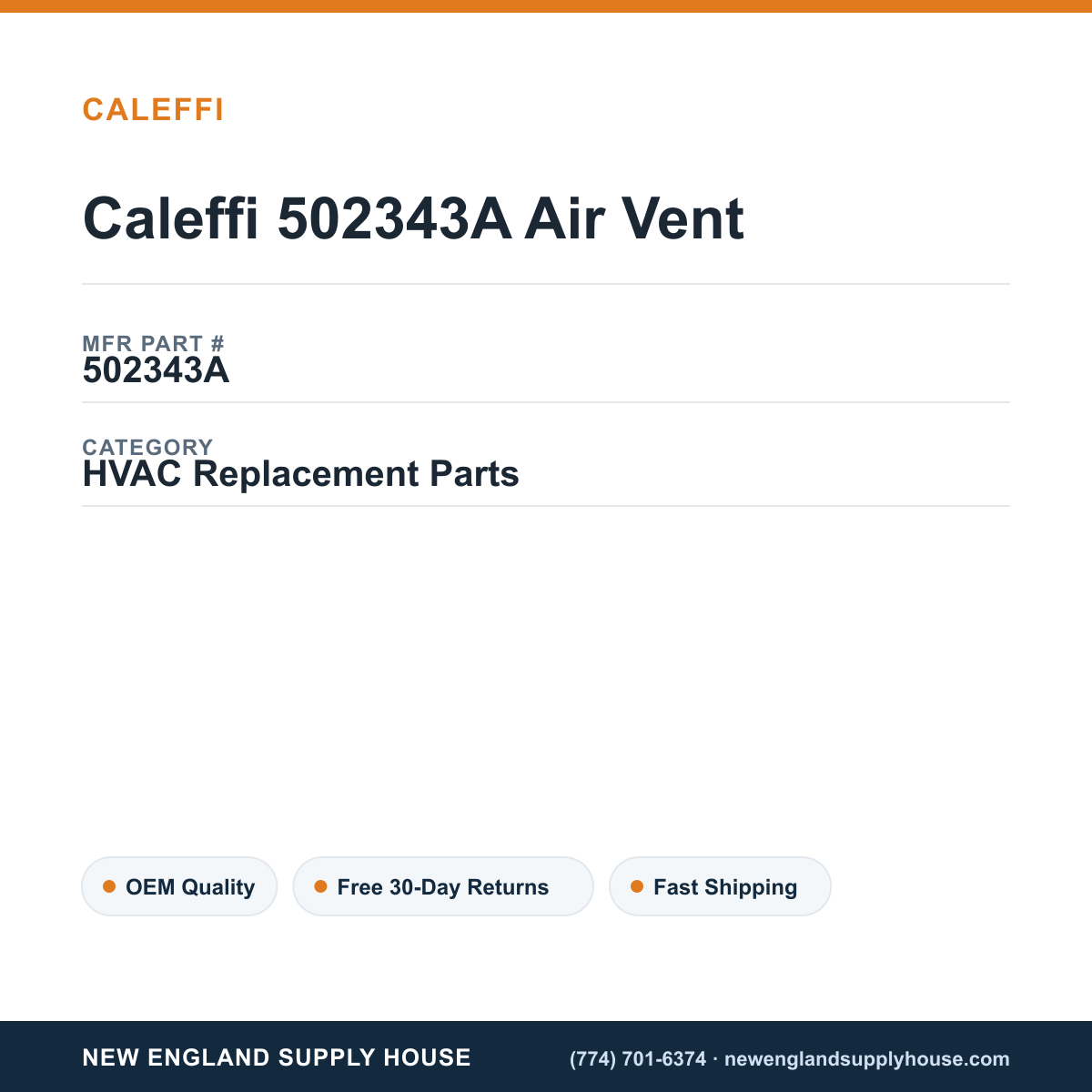 Caleffi 502343A Air Vent — New England Supply House spec card [NESH-SPEC-CARD-V2]