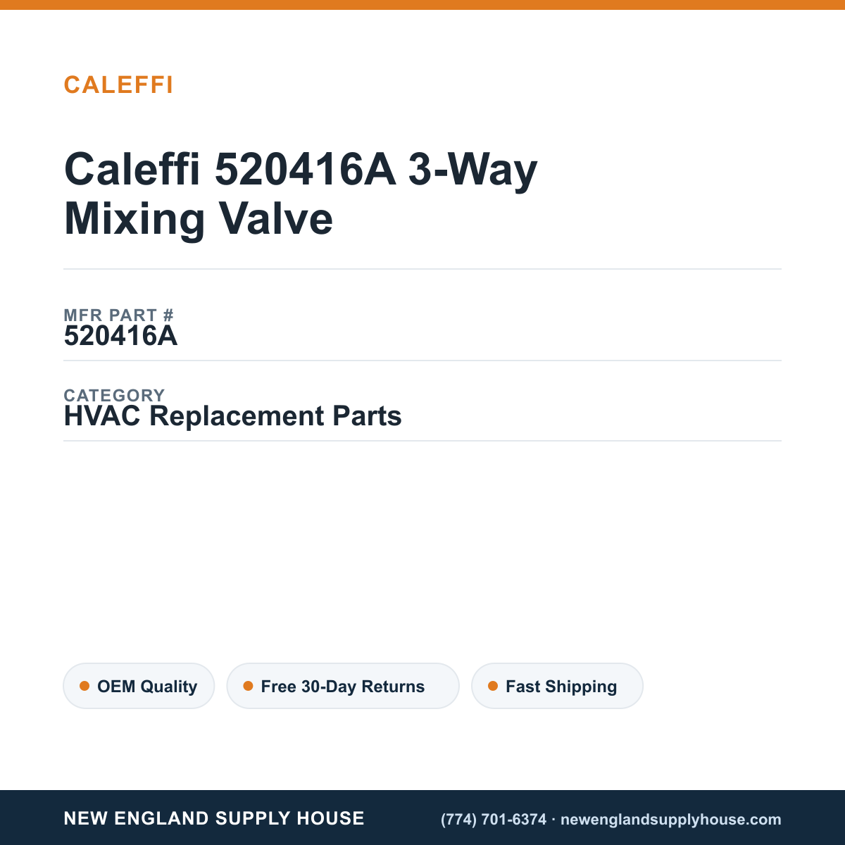Caleffi 520416A 3-Way Mixing Valve — New England Supply House spec card [NESH-SPEC-CARD-V2]