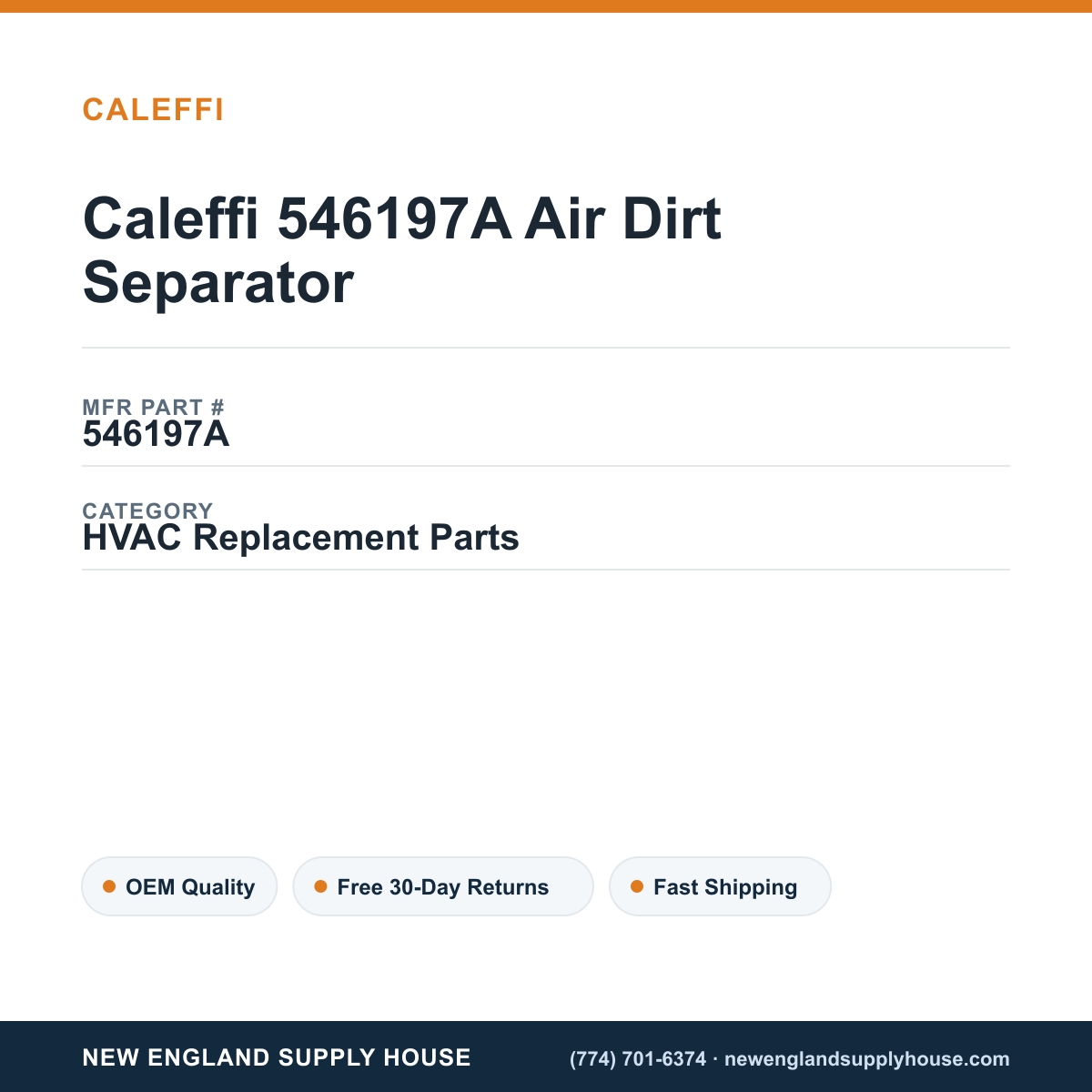 Caleffi 546197A Air Dirt Separator — New England Supply House spec card [NESH-SPEC-CARD-V2]