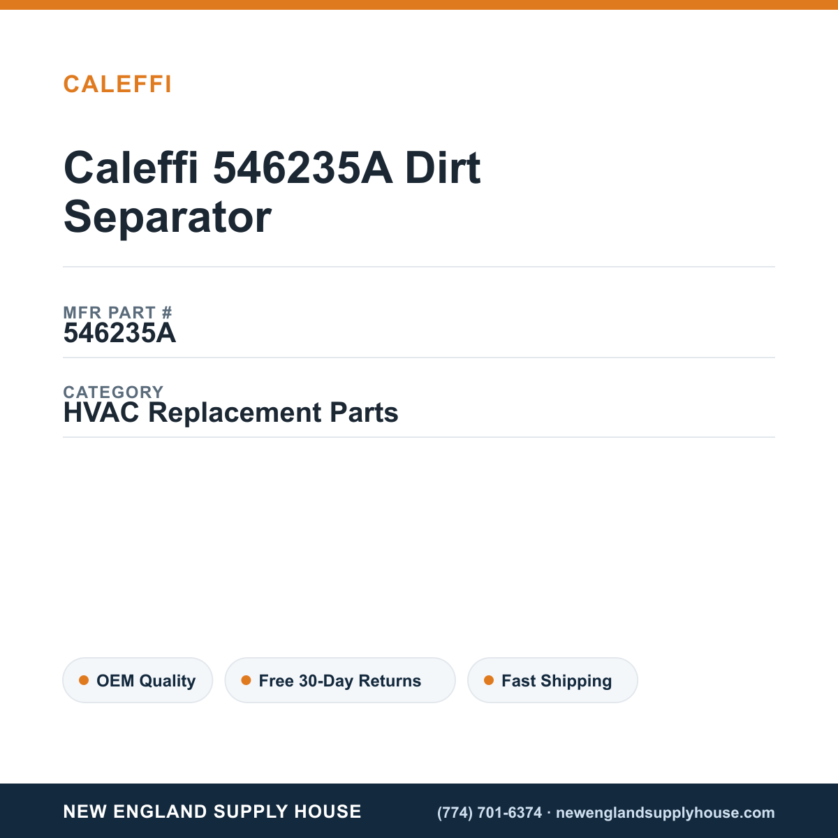Caleffi 546235A Dirt Separator — New England Supply House spec card [NESH-SPEC-CARD-V2]