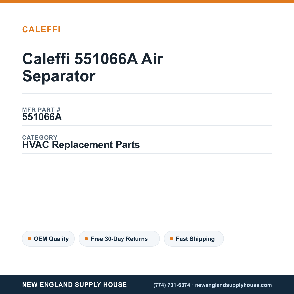 Caleffi 551066A Air Separator — New England Supply House spec card [NESH-SPEC-CARD-V2]