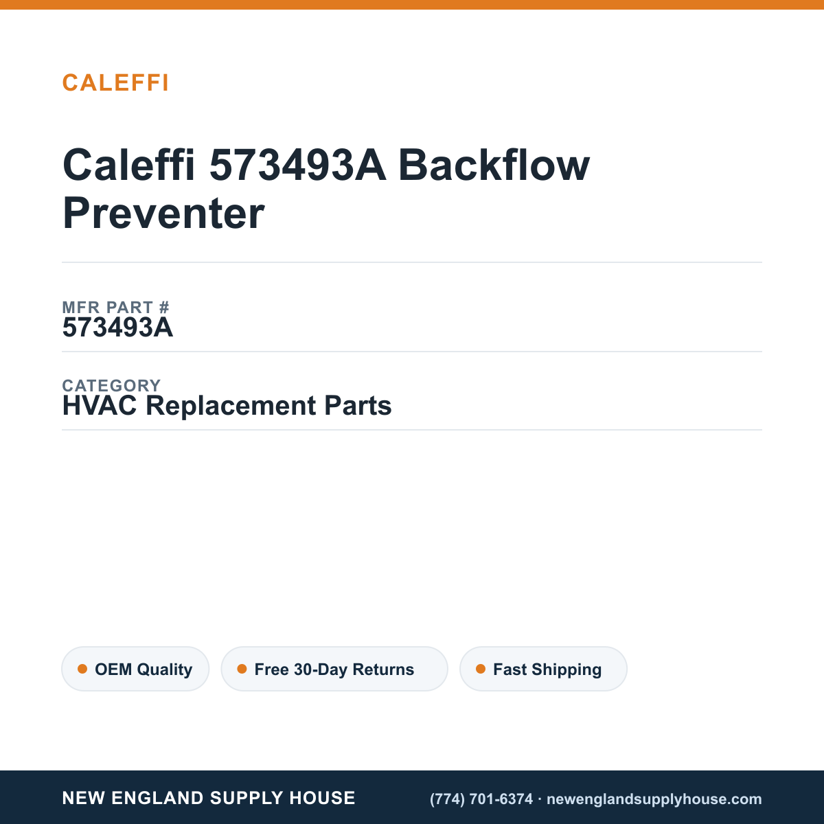 Caleffi 573493A Backflow Preventer — New England Supply House spec card [NESH-SPEC-CARD-V2]