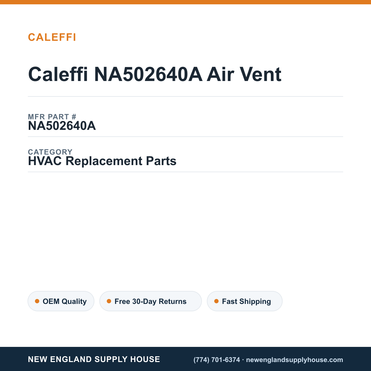 Caleffi NA502640A Air Vent — New England Supply House spec card [NESH-SPEC-CARD-V2]