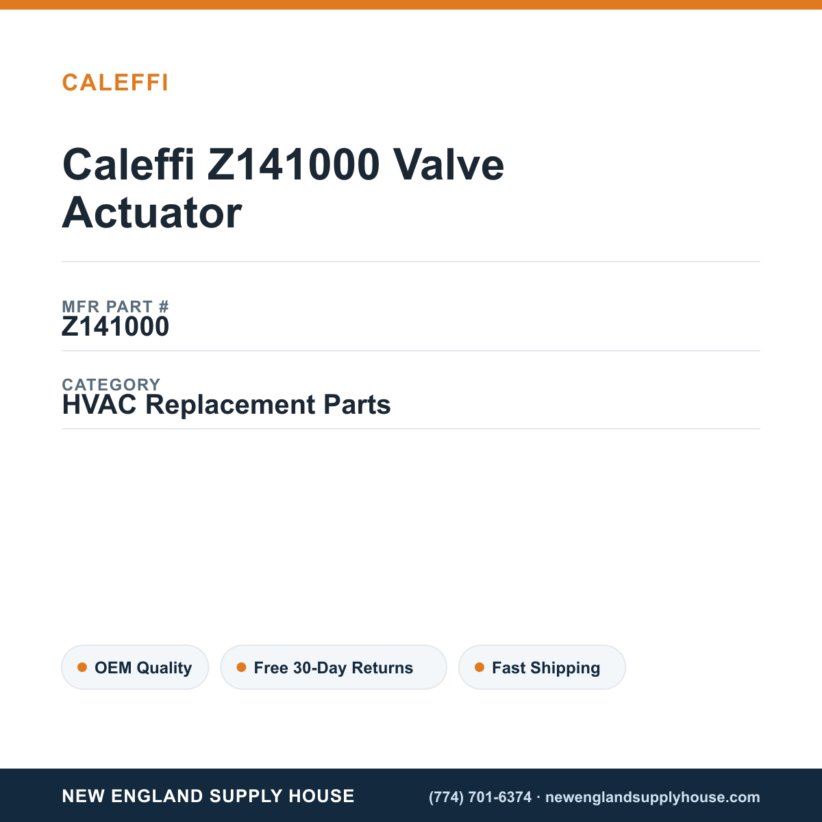 Caleffi Z141000 Valve Actuator — New England Supply House spec card [NESH-SPEC-CARD-V2]